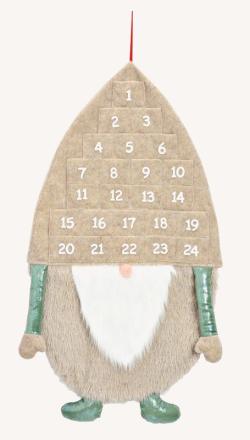 Adventskalender Wichtel Textil Beige Grün 49x86x4 cm