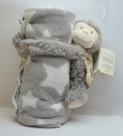 Kuscheltuch dunkelgrau große und kleine Sterne mit Affe