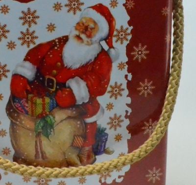 Rote Dose mit Weihnachtsmotiv Detailansicht