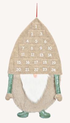 Adventskalender Wichtel Textil Beige Grün 49x86x4 cm