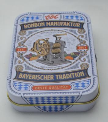 Früchtemischung Bonbons in der Bayrischen Traditionsdose. Eduard Edel Bonbons. Bonbontradition seit 1864,