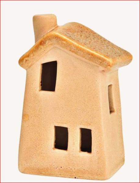 Haus aus Keramik Kamin links