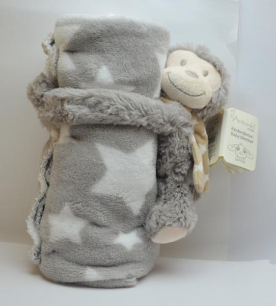 Kuscheltuch dunkelgrau große und kleine Sterne mit Affe